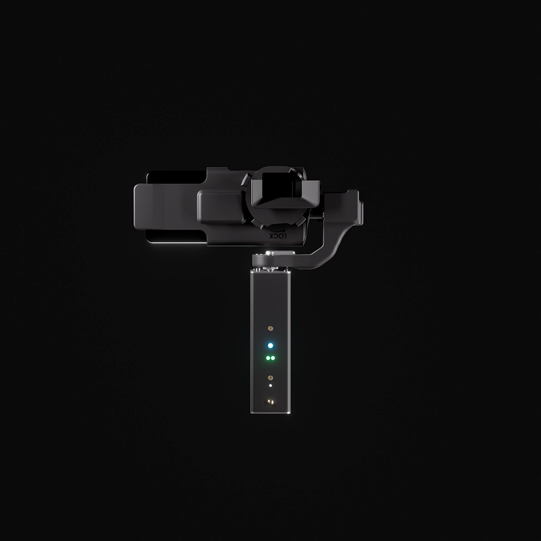 Robot with gimbal and smartphone attached on black background